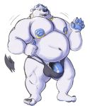  2018 4_toes 5_fingers anthro balls bear belly biceps bulge claws clothed clothing digital_media_(artwork) front_view fur half-erect huge_muscles hyper hyper_nipples jewelry male mammal musclegut muscular necklace nipple_piercing nipples open_mouth pecs penis piercing polar_bear shaded sharp_teeth simple_background skimpy solo standing stocky surprise tcw teeth toes topless underwear white_background 