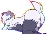  2018 all_fours anthro arm_warmers armwear asriel_dreemurr asriel_dreemurr_(god_form) ass_up balls blush butt caprine clothing crackers fur girly goat horn legwear looking_at_viewer male mammal mostly_nude penis purple_penis red_eyes simple_background solo stockings undertale video_games white_background white_fur 
