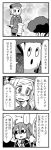  2girls 4koma :o @_@ axe bags_under_eyes battle_axe beret comic etori fate/grand_order fate_(series) fujimaru_ritsuka_(female) gloves greyscale hair_ornament hair_scrunchie hand_on_own_chin hat holding holding_axe jacket long_sleeves monochrome multiple_girls one_side_up open_mouth pants paul_bunyan_(fate/grand_order) scrunchie short_hair solid_oval_eyes spoken_ellipsis sweat translated tree weapon 