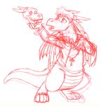  anthro bottomless clothed clothing dragon khei sketch skull solo 