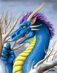  blue_scales claws dragon horn khei open_mouth scales scalie sharp_teeth slit_pupils teeth tongue tongue_out western_dragon yellow_sclera 
