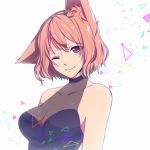  animal_ears bare_shoulders breasts cat_ears collarbone commentary_request highres medium_breasts one_eye_closed original pink_hair red_eyes short_hair smile yen-mi 