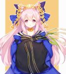  :o alternate_costume animal_ears azur_lane bangs blue_bow blue_kimono blush bow cat_ears chestnut_mouth commentary_request cosplay eyebrows_visible_through_hair fate/grand_order fate_(series) flower hair_between_eyes hair_bow hair_flower hair_ornament japanese_clothes kimono kisaragi_(azur_lane) long_hair long_sleeves looking_at_viewer outline oversized_clothes own_hands_together parted_lips pink_hair purple_eyes sleeves_past_fingers sleeves_past_wrists solo tamamo_(fate)_(all) tamamo_no_mae_(fate) tamamo_no_mae_(fate)_(cosplay) tengxiang_lingnai very_long_hair white_outline wide_sleeves yellow_flower 