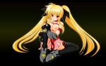  belt blonde_hair blush boots breasts fate_testarossa fingerless_gloves gloves hair_ribbon highres large_breasts long_hair lyrical_nanoha mahou_shoujo_lyrical_nanoha_strikers nipples pussy red_eyes ribbon ryokusuiteien solo thighhighs twintails very_long_hair 