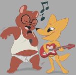  3_fingers 4_fingers angus_(nitw) anthro bear blush briefs brown_fur bulge canine celestial clothing duo eyes_closed eyewear fox fur glasses gregg_(nitw) guitar jockstrap male mammal microphone musical_instrument navel night_in_the_woods open_mouth overweight overweight_male romantic_couple singing standing tongue underwear yellow_fur 