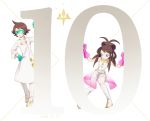  1girl aether_foundation_uniform anniversary blue_eyes breasts brown_hair cosplay kouri long_hair pantyhose pantyhose_under_shorts pokemon pokemon_(game) pokemon_bw pokemon_sm ponytail short_hair shorts touko_(pokemon) touya_(pokemon) 