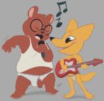  3_fingers 4_fingers angus_(nitw) anthro bear blush briefs brown_fur bulge canine celestial clothing duo eyes_closed eyewear flaccid fox fur glasses gregg_(nitw) guitar humanoid_penis jockstrap male mammal microphone musical_instrument navel night_in_the_woods open_mouth overweight overweight_male penis romantic_couple singing standing tongue uncut underwear yellow_fur 