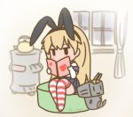  animal_ears blush bunny_ears commentary_request curse_(023) curtains dated headband heart heater kantai_collection letter long_hair long_sleeves postcard pot rensouhou-chan shimakaze_(kantai_collection) sitting skirt striped striped_legwear uniform window 