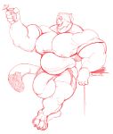  anthro beverage big_bulge bulge clothed clothing feline male mammal monochrome musclegut muscular muscular_male nipple_bulge open_mouth siriusdog sketch smile solo tight_clothing 