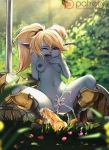  absurdres after_masturbation akira_toshine armor blonde_hair boots border dildo fang female_ejaculation fur highres league_of_legends masturbation non-web_source open_mouth patreon_logo poppy purple_eyes pussy pussy_juice pussy_juice_trail short_twintails solo spread_legs squatting twintails uncensored wince 