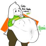  anthro asriel_dreemurr belly big_belly boss_monster caprine clothed clothing fur goat male mammal overweight spaghettiz stomach_noises sweater text undertale video_games vore white_fur 