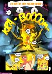  2018 anthro blush charmeleon cleft_tail comic dialogue door fire insomniacovrlrd jewelry lantern necklace nintendo pikachu pok&eacute;mon pok&eacute;mon_(species) pok&eacute;mon_mystery_dungeon riolu shocked video_games 