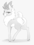  anus butt camychan cervine deer female feral fur half-closed_eyes hi_res hooves looking_at_viewer mammal monochrome pussy reindeer smile solo them&#039;s_fightin&#039;_herds velvet_reindeer_(tfh) 