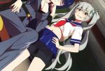  akiba's_trip akiba's_trip_2 ass_visible_through_thighs belly blush breasts cropped green_eyes long_hair looking_at_viewer multiple_girls official_art rin_(akiba's_trip_2) scan scan_artifacts see-through shirt shorts shorts_under_skirt silver_hair skirt smile twintails very_long_hair watanabe_akio 