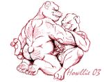  2003 anthro bear canine dog erection handjob howllie low_res male male/male mammal muscular nipples penis sex sketch 
