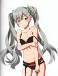  akiba's_trip akiba's_trip_2 blush bow breasts green_eyes hair_ribbon long_hair looking_at_viewer medium_breasts official_art ribbon rin_(akiba's_trip_2) scan scan_artifacts silver_hair twintails underwear underwear_only undressing very_long_hair watanabe_akio white_background 
