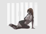 2012 abstract_background anthro big_breasts breasts brown_hair canine dog female hair long_hair mammal navel nipples nude post_transformation sad solo taus wide_hips 