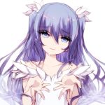  absurdres bad_id bad_pixiv_id bangs blue_eyes closed_mouth collarbone commentary eyebrows_visible_through_hair flower hair_between_eyes hair_flower hair_ornament highres long_hair looking_at_viewer misteor original purple_hair solo twintails white_background 