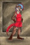  2016 anthro black_nose blue_hair bouncyotter breasts clothed clothing dress female flinters hair mammal mustelid otter solo webbed_hands 