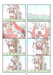  4koma bangs blunt_bangs cerulean_(kemono_friends) comic head_wings highres japanese_crested_ibis_(kemono_friends) kemono_friends multicolored_hair multiple_4koma murakami_kou_(raye) one-eyed page_number petting red_hair silent_comic surprised white_hair yawning yellow_eyes 