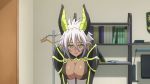  1girl animated animated_gif blush bounce bouncing_breasts breasts cleavage dark_skin demon_girl female large_breasts looking_at_viewer shinmai_maou_no_testament white_hair zest 