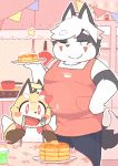  anthro apron brown_fur butter canine clothed clothing cub female food fork fox fur grey_fur hair kemono kitchen knife male mammal one_eye_closed overweight pancake rantan_chan ribbons slightly_chubby tenshi_chan umeda white_fur white_hair wink young 