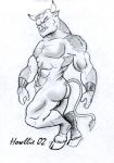  2002 animal_genitalia anthro bovine hooves horn howllie low_res mammal minotaur muscular nude penis sheath 