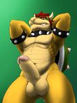  balls belly bowser erection hair horn humanoid_penis looking_at_viewer male mario_bros nameless00 navel nintendo nipples penis red_hair shell solo spikes video_games 