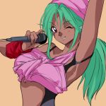  1girl bandanna breasts dark_skin demon_girl female green_hair juri_(yuu_yuu_hakusho) large_breasts long_hair looking_at_viewer monster_girl negresco simple_background smile solo wink yuu_yuu_hakusho 