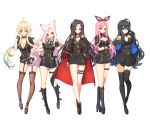  ahoge animal_ears black_footwear black_gloves black_hair black_legwear black_neckwear black_skirt blonde_hair blue_eyes blue_hair blush boots breasts cat_ears character_request choker cleavage closed_mouth collarbone copyright_request eyebrows_visible_through_hair fingerless_gloves garter_straps gloves green_eyes hairband knee_boots large_breasts long_hair looking_at_viewer multicolored_hair multiple_girls necktie pink_hair purple_eyes red_eyes skirt smile thighhighs tp_(kido_94) two-tone_hair 