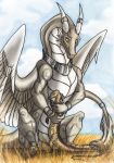 angel angel_dragon angelicus chickenzaur claws dragon feathered_wings feathers horn hug lizard monitor_lizard reptile sad scalie size_difference smile western_dragon wings 