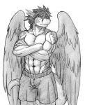  anthro clothed clothing crossed_arms dragon leini male muscular muscular_male nameless00 solo topless windragon 