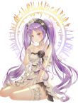  armlet bad_id bad_pixiv_id bangs bare_shoulders bead_bracelet bead_necklace beads between_legs black_hairband black_ribbon bracelet breasts closed_mouth collarbone dress euryale eyebrows_visible_through_hair fate/grand_order fate_(series) floating_hair flower frilled_dress frills full_body hair_flower hair_ornament hair_ribbon hairband halo hand_up head_tilt jewelry lolita_hairband long_hair looking_at_viewer medium_breasts mellozzo neck_ring necklace parted_bangs purple_eyes purple_hair ribbon rose shiny shiny_hair short_dress sidelocks simple_background sitting smile solo strapless strapless_dress thigh_beads thighlet twintails very_long_hair white_background white_dress white_flower white_rose yokozuwari 