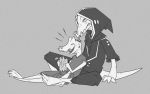  black_and_white child clothing fangs forked_tongue hood keebles kobold monochrome scalie shirt simple_background tongue young 