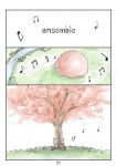  cherry_blossoms comic commentary_request grass highres japanese_crested_ibis_(kemono_friends) kemono_friends multiple_girls murakami_kou_(raye) musical_note page_number silent_comic sitting tree under_tree 