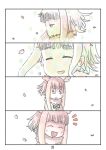  4koma :d ^_^ bangs blunt_bangs cerulean_(kemono_friends) cherry_blossoms closed_eyes comic highres japanese_crested_ibis_(kemono_friends) kemono_friends multiple_girls murakami_kou_(raye) open_mouth page_number sandstar silent_comic smile 