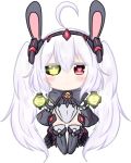  :&lt; absurdly_long_hair ahoge alternate_costume animal_ears azur_lane bailingxiao_jiu bangs black_footwear black_hairband blush boots bunny_ears chibi closed_mouth detached_sleeves eyebrows_visible_through_hair full_body green_eyes hair_between_eyes hairband heart heart-shaped_pupils heterochromia knee_boots laffey_(azur_lane) leotard long_hair long_sleeves looking_at_viewer red_eyes searchlight sidelocks simple_background sleeves_past_fingers sleeves_past_wrists solo standing symbol-shaped_pupils thighhighs thighhighs_under_boots twintails very_long_hair white_background white_legwear white_leotard wide_sleeves 