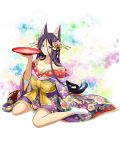  alcohol animal_ears blush bow breasts cleavage collarbone cup floral_print flower fox_ears full_body hair_between_eyes hair_flower hair_ornament hair_ribbon japanese_clothes kimono large_breasts log_horizon long_hair looking_at_viewer nazuna_(log_horizon) official_art pink_flower purple_hair purple_kimono ribbon sakazuki sake sitting smile socks solo transparent_background very_long_hair white_legwear yellow_bow yellow_eyes yellow_ribbon yukata 