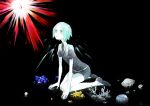  agate androgynous black_background crying crying_with_eyes_open gem gem_uniform_(houseki_no_kuni) gold green_eyes green_hair highres houseki_no_kuni kamura_gimi kneeling lapis_lazuli_(stone) necktie pearl phosphophyllite platinum ruby_(stone) seashell shell short_hair solo tears 