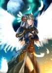  armor armored_dress blue_armor breastplate dog_hate_burger feathers helmet lenneth_valkyrie long_hair shoulder_pads silver_hair solo valkyrie valkyrie_profile very_long_hair winged_helmet wings 