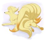  2018 animal_genitalia animal_pussy blush canine canine_pussy digital_media_(artwork) egging_(artist) female feral fur looking_at_viewer mammal multi_tail ninetales nintendo pok&eacute;mon pok&eacute;mon_(species) presenting pussy red_eyes simple_background smile solo tan_fur video_games 