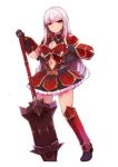  armor armored_dress breasts cleavage cleavage_cutout eyebrows_visible_through_hair full_body gloves legs_apart lillithlauda long_hair looking_at_viewer medium_breasts navel original pink_hair red_eyes solo standing sword transparent_background weapon 