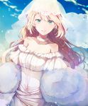  alternate_costume bangs bare_shoulders blonde_hair blue_eyes blue_sky blush breasts bridal_veil choker cleavage cloud collarbone day dress earrings eyebrows_visible_through_hair g36_(girls_frontline) girls_frontline gloves jewelry lace-trimmed_choker lace_trim light_particles long_hair looking_at_viewer medium_breasts parted_lips pendant petals shawl sidelocks sky smile solo strapless strapless_dress veil wedding_dress white_gloves wind wind_lift yuizayomiya 