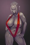  2018 4_fingers belly big_breasts bikini biped breasts cleavage clothed clothing digital_drawing_(artwork) digital_media_(artwork) faceless female front_view grey_background grey_nails grey_theme hand_on_hip hat huge_breasts humanoid humanoid_hands konami lighting monstrous_humanoid navel nipple_bulge not_furry nurse_(silent_hill) nurse_hat pale_skin pinup portrait pose red_clothing shadow silent_hill simple_background skimpy slightly_chubby sling_bikini solo standing swimsuit three-quarter_portrait vein veiny_skin video_games white_skin 差詰そうたろう 