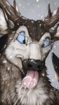  anthro antlers blue_eyes cervine deer eyewear glasses horn jayne_doe licking male mammal maskedhusky nerd solo tongue tongue_out 