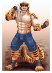  2017 absurd_res anthro biceps chest_tuft clothing enaeric feline fur hi_res male mammal muscular muscular_male nipples pantherine pecs tiger tuft 