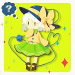  ? boots bow green_eyes green_skirt hat hat_bow hat_ribbon heart heart_of_string high_heel_boots high_heels komeiji_koishi long_sleeves moyo_(amaniwa) ribbon skirt sleeves_past_wrists solo sparkle string third_eye thought_bubble touhou white_hair wide_sleeves |_| 
