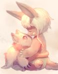  animal_ears closed_eyes commentary_request creature furry highres made_in_abyss manino_(mofuritaionaka) mitty_(made_in_abyss) nanachi_(made_in_abyss) paws red_eyes short_hair sitting smile tail white_hair 