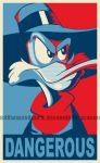  2013 anthro avian barack_obama_&quot;hope&quot;_poster beak bird border darkwing_duck digital_media_(artwork) disney drake_mallard duck english_text fedora hat james_silvani mask parody poster restricted_palette solo text url watermark 