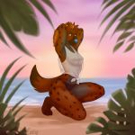  anthro beach breasts clothing esterr_(artist) female hyena looking_at_viewer mammal nipples seaside sheer_clothing solo translucent transparent_clothing 